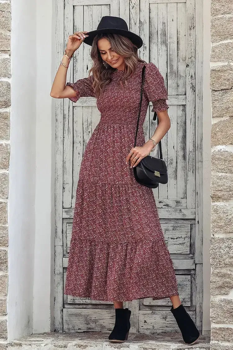 Summer Ruffle Bohemian Tiered Smocked Maxi Dress