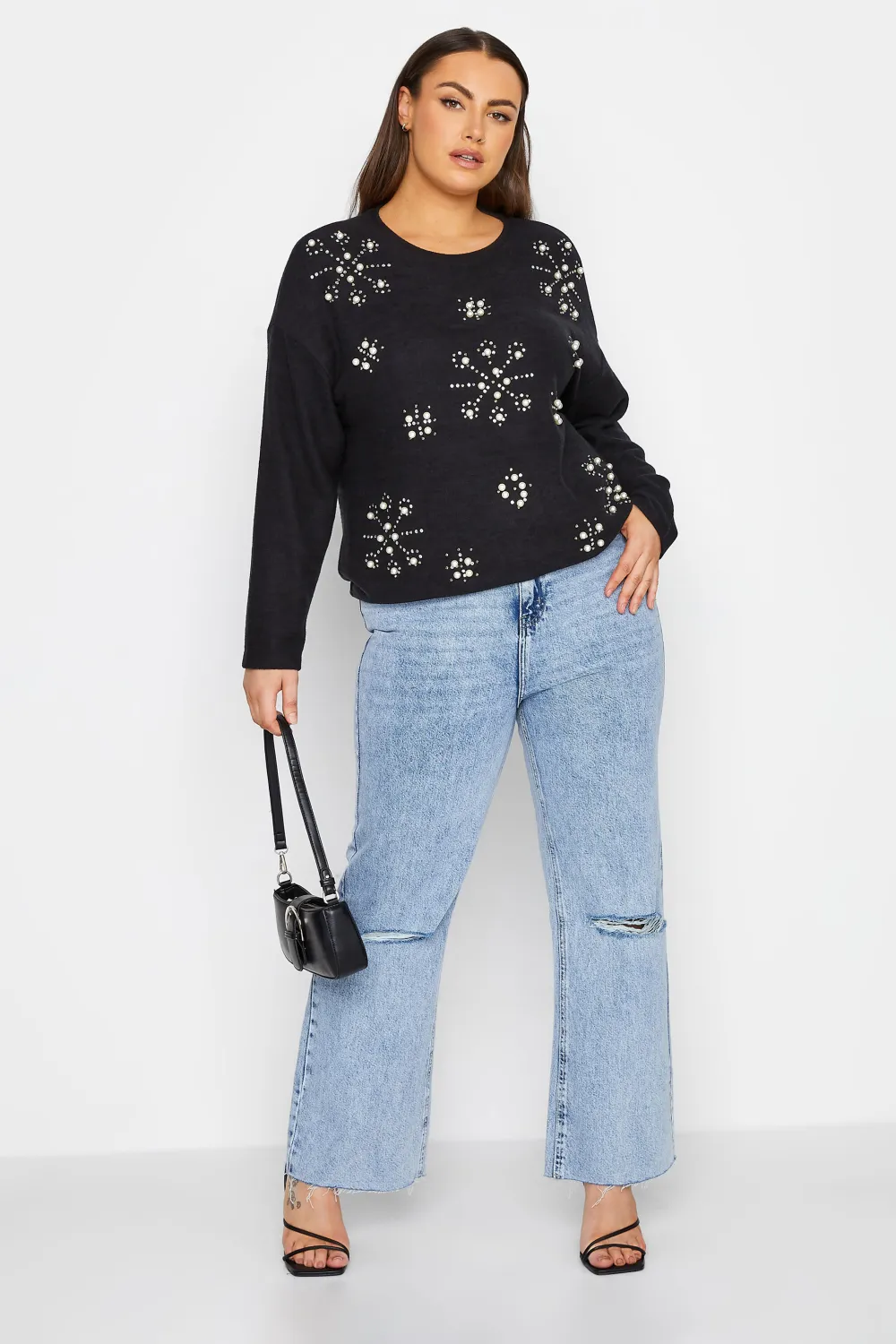 YOURS LUXURY Curve Black Stud & Pearl Embellished Sweatshirt