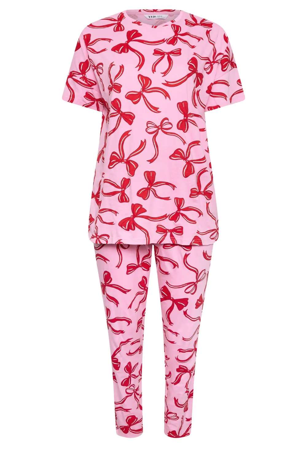 YOURS Curve Pink Bow Print Tapered Pyjama Set