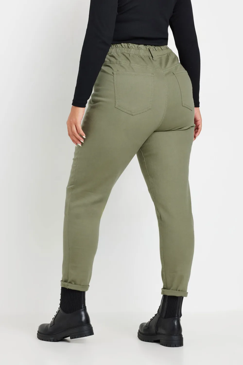 YOURS Curve Khaki Green Stretch Elasticated Waist MOM Jeans