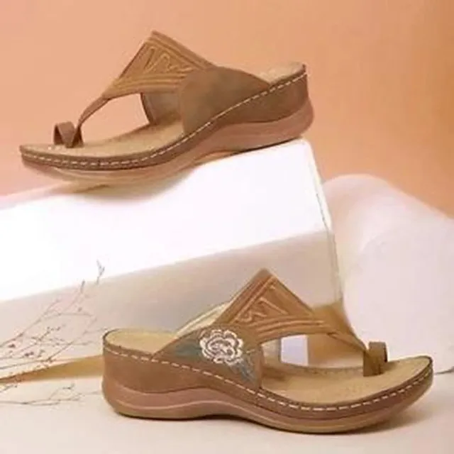 Women's Sandals Comfort Shoes Orthopedic Sandals Bunion Sandals Outdoor Slippers Outdoor Daily Summer Embroidery Flat Heel Wedge Heel Open Toe Vintage Elegant Casual Faux Leather Loafer Floral Dark