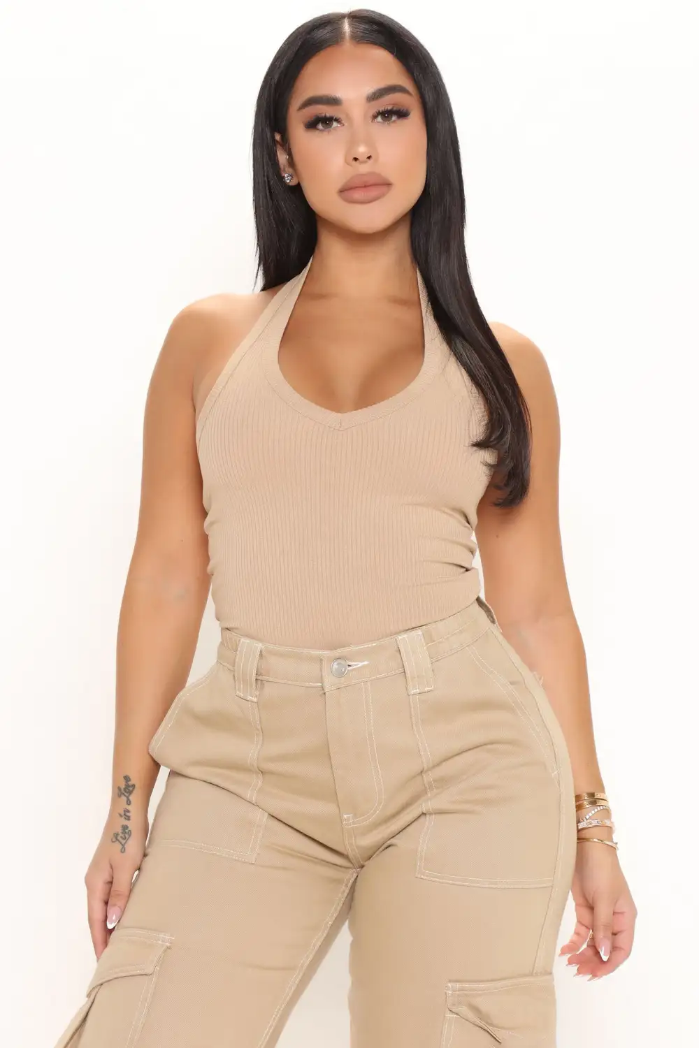 The New Me Halter Bodysuit - Khaki