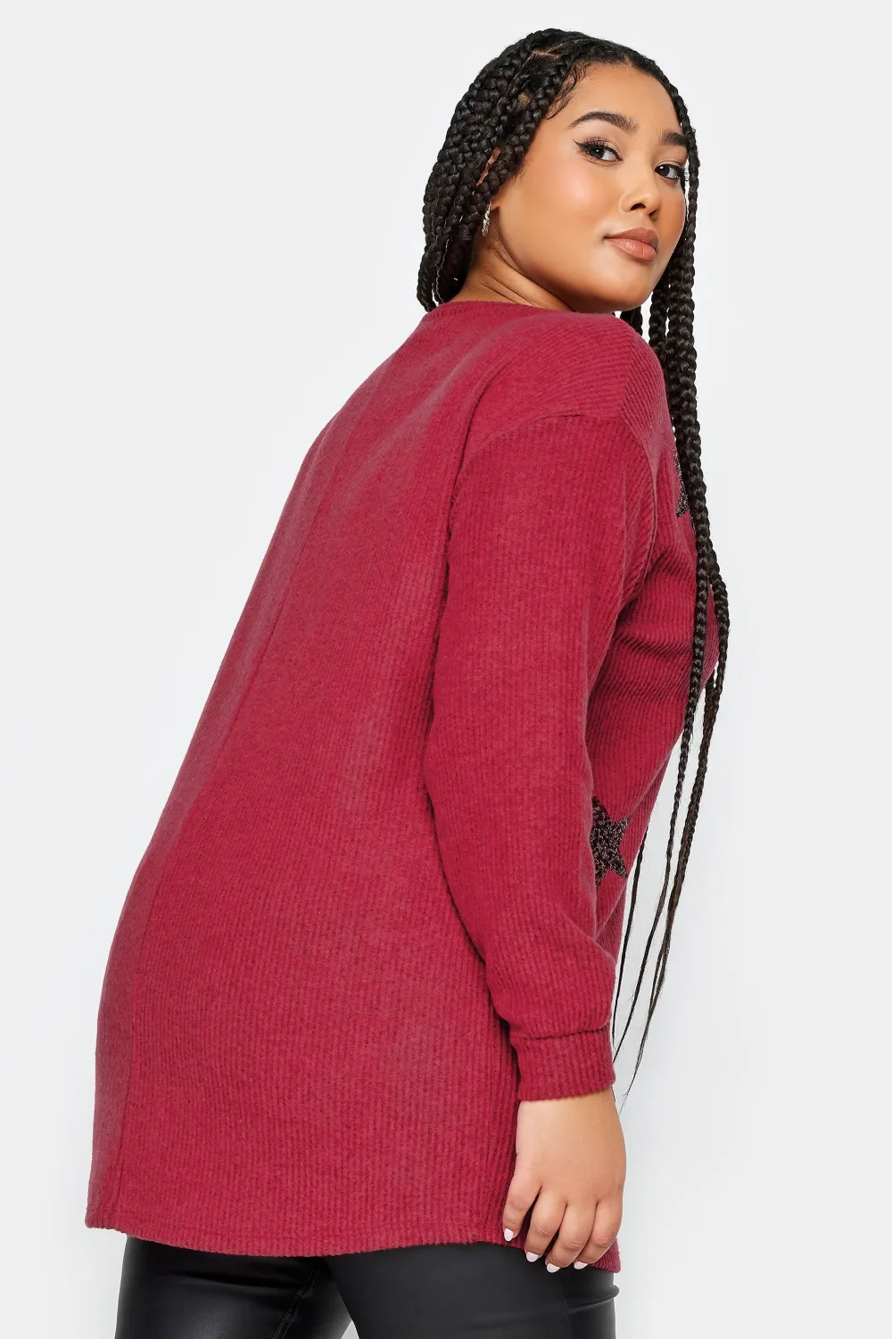 YOURS Curve Red Sequin Star Soft Touch Top