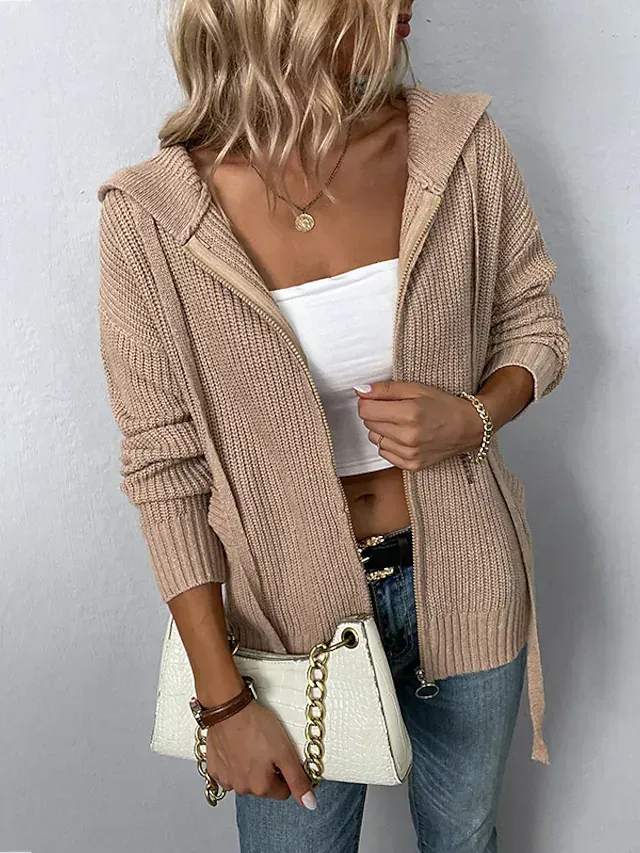 Women's Cardigan Sweater Knit Knitted Pure Color Hooded