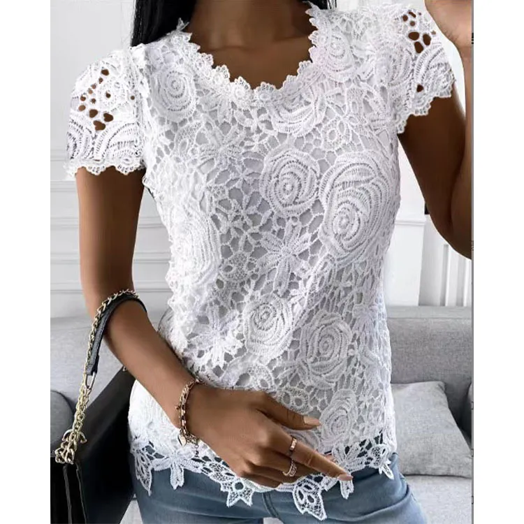 summer new lace shirt short sleeve top