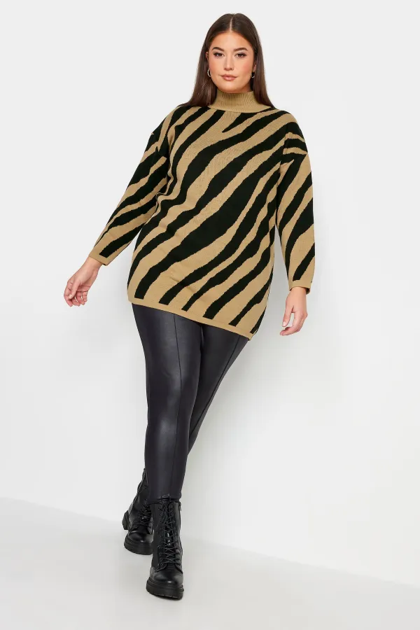 YOURS Curve Grey Zebra Print Turtle Neck Jumper
