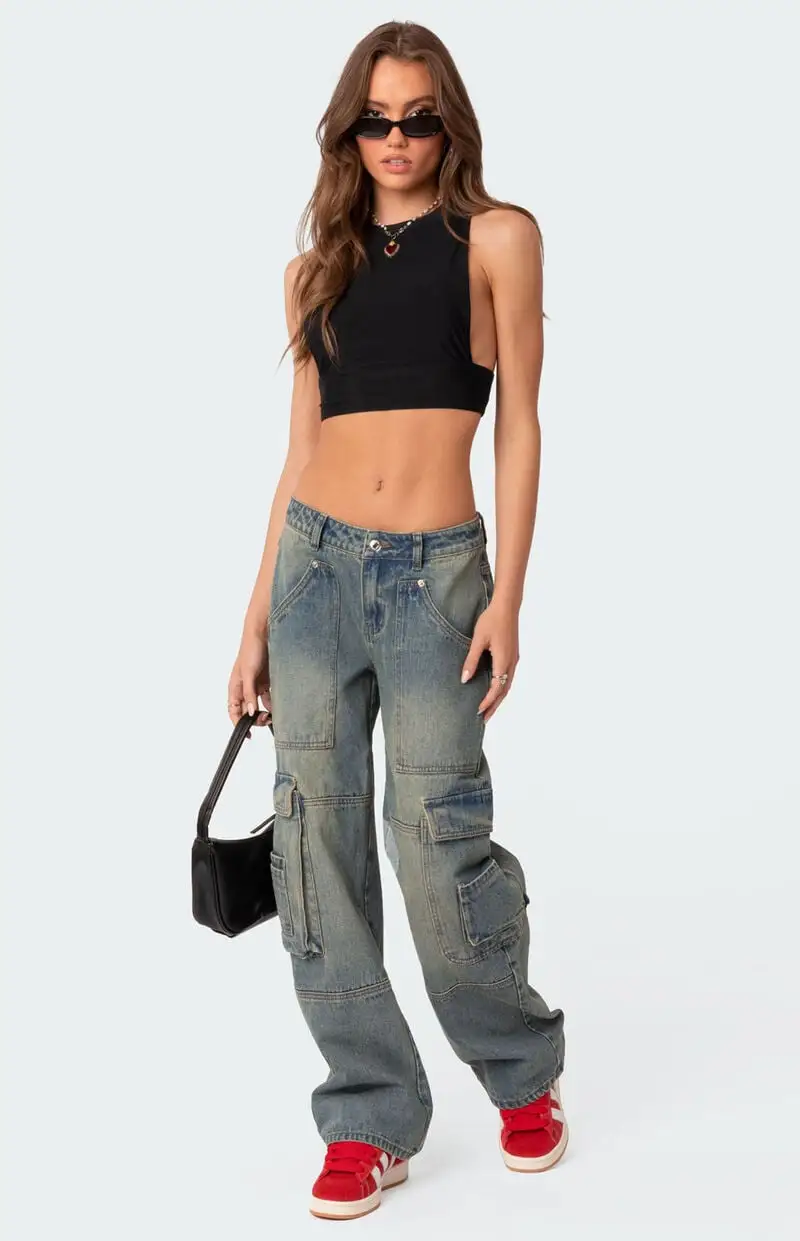 Edikted Westie Low Rise Washed Cargo Jeans