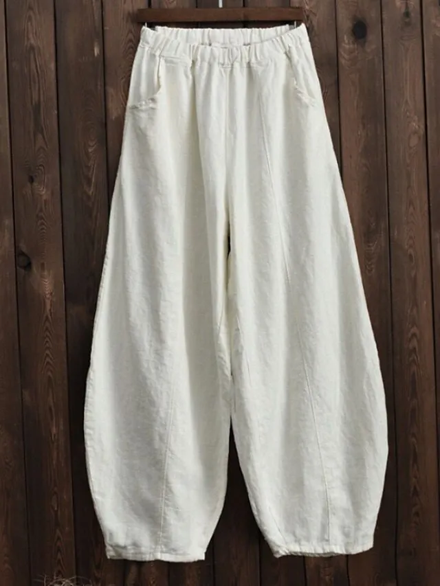 Women's Wide Leg Gauchos Pants Chinos Bloomers Full Length Cotton Pocket Baggy Micro-elastic Vacation Casual Daily Holiday Black White L XL Fall Winter