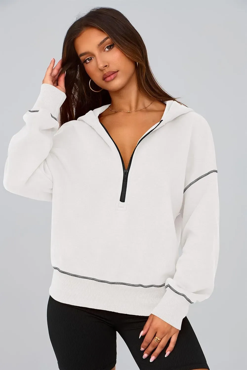 Women's Hooded Sweatshirts Long Sleeve Half Zip Cropped Hoodie Pullover Winter Fashion Clothes