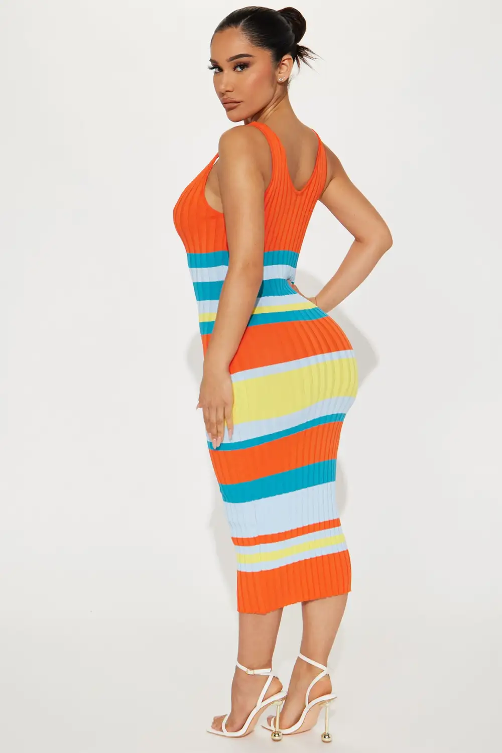 Kristi Striped Midi Dress - Orange/combo