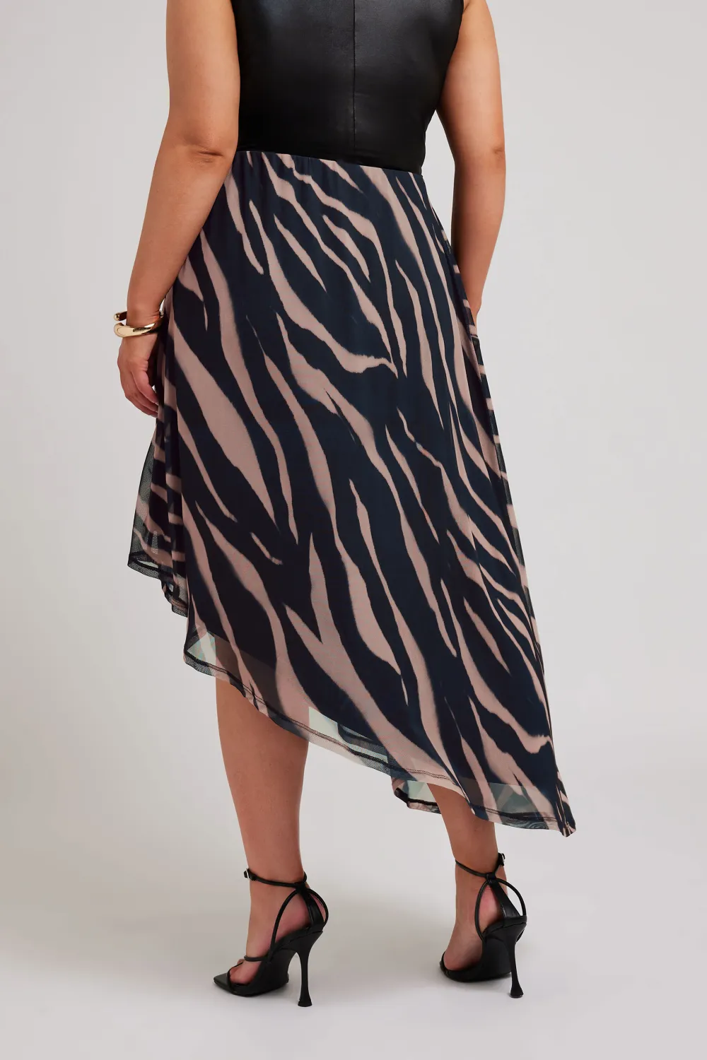 YOURS LONDON Curve Black Zebra Print Asymmetric Mesh Skirt