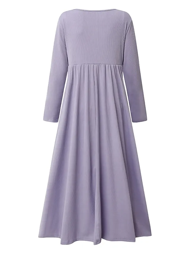 Women's Casual Dress Pleated Dress Plain Dress Plain Ruched Button V Neck Midi Dress Fashion Mature Outdoor Street Half Sleeve Loose Fit White Purple Green Summer Spring S M L XL XXL