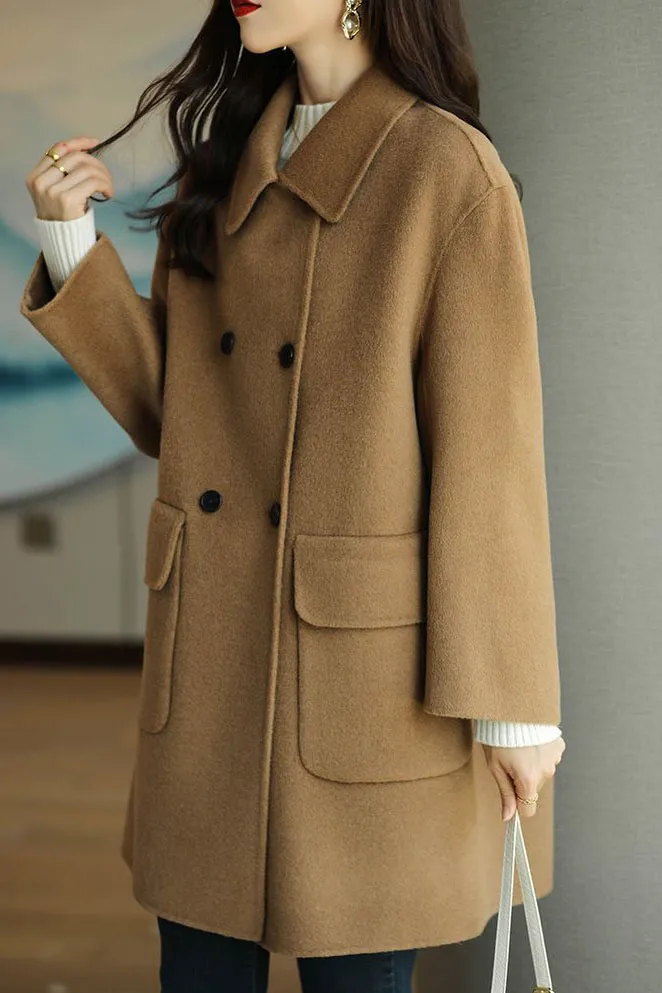 Simple Double Buttons Lapel Coat