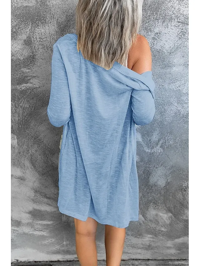 Women's Cardigan Sweater Cowl Ribbed Knit Polyester Button Summer Spring Outdoor Home Halloween Casual Soft Long Sleeve Solid Color Black White Light Green S M L