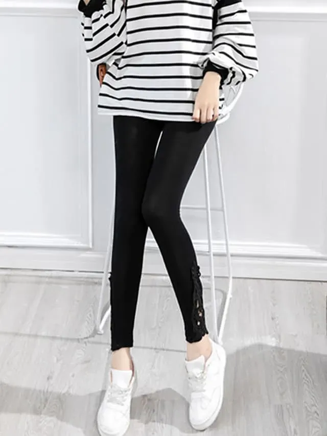 Women's Leggings Black White Grey Fashion Casual Daily Lace Ankle-Length Tummy Control Solid Colored L XL 2XL 3XL 4XL