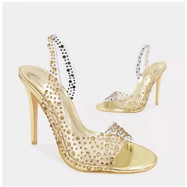 Women's Heels Sandals Dress Shoes Stilettos Clear Shoes Wedding Party Daily Summer Spring Rhinestone High Heel Stiletto Heel Peep Toe Elegant Sexy Classic PVC Synthetics Ankle Strap Solid Color Solid
