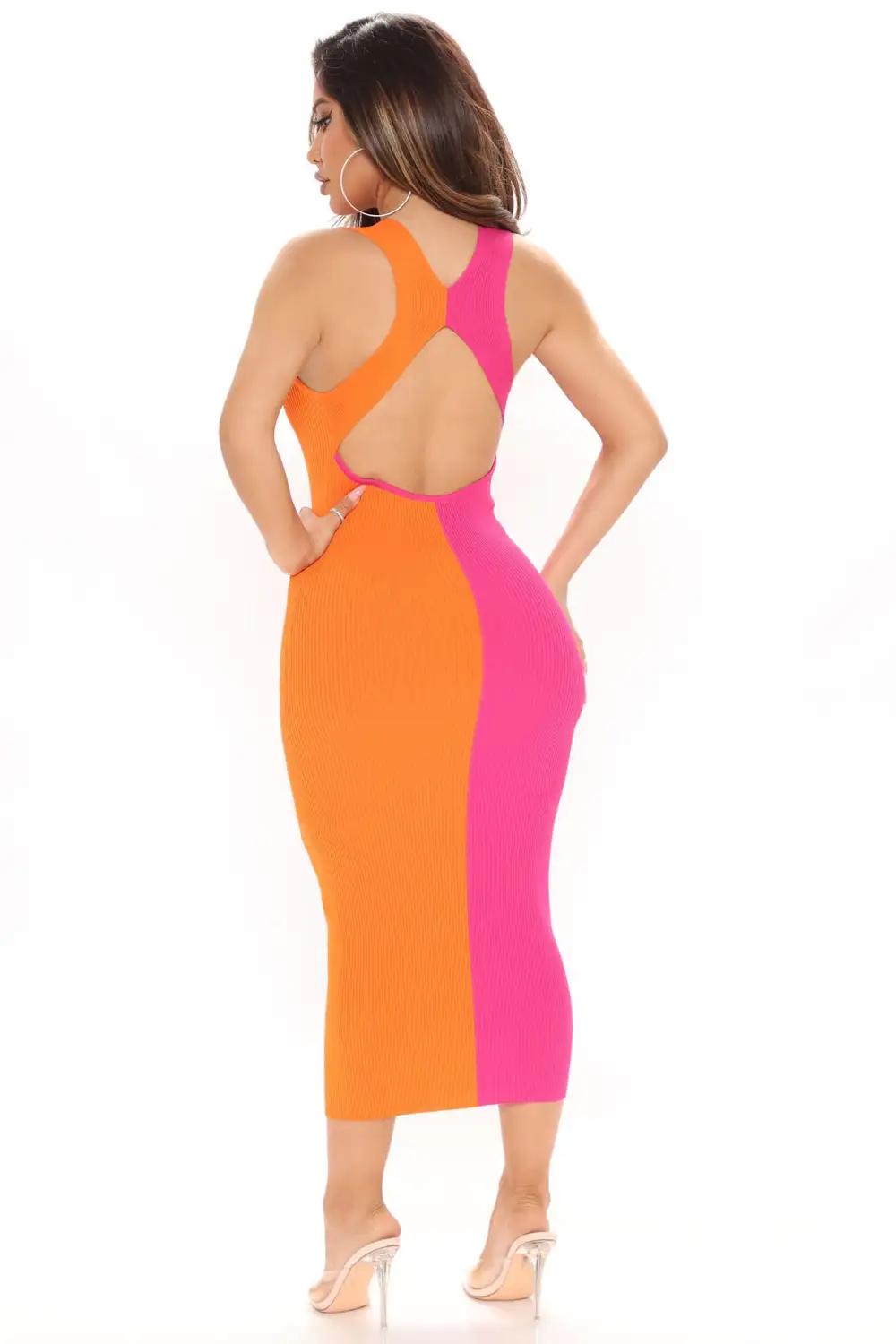 Let's Part Ways Backless Midi Dress - Orange/combo