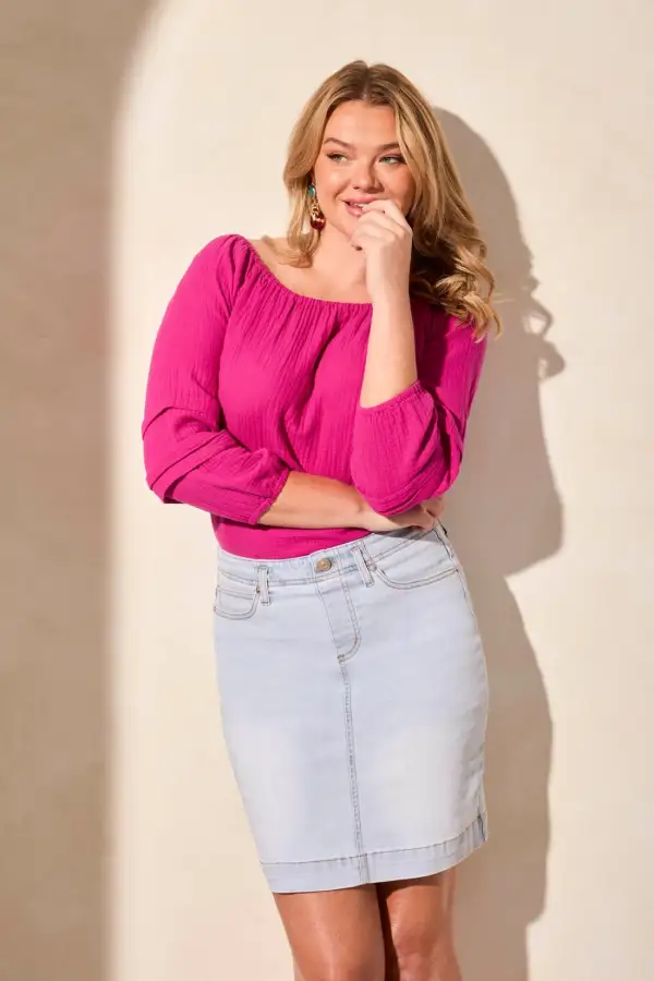 Pull-On Denim Skort With Pockets-Lt Surf