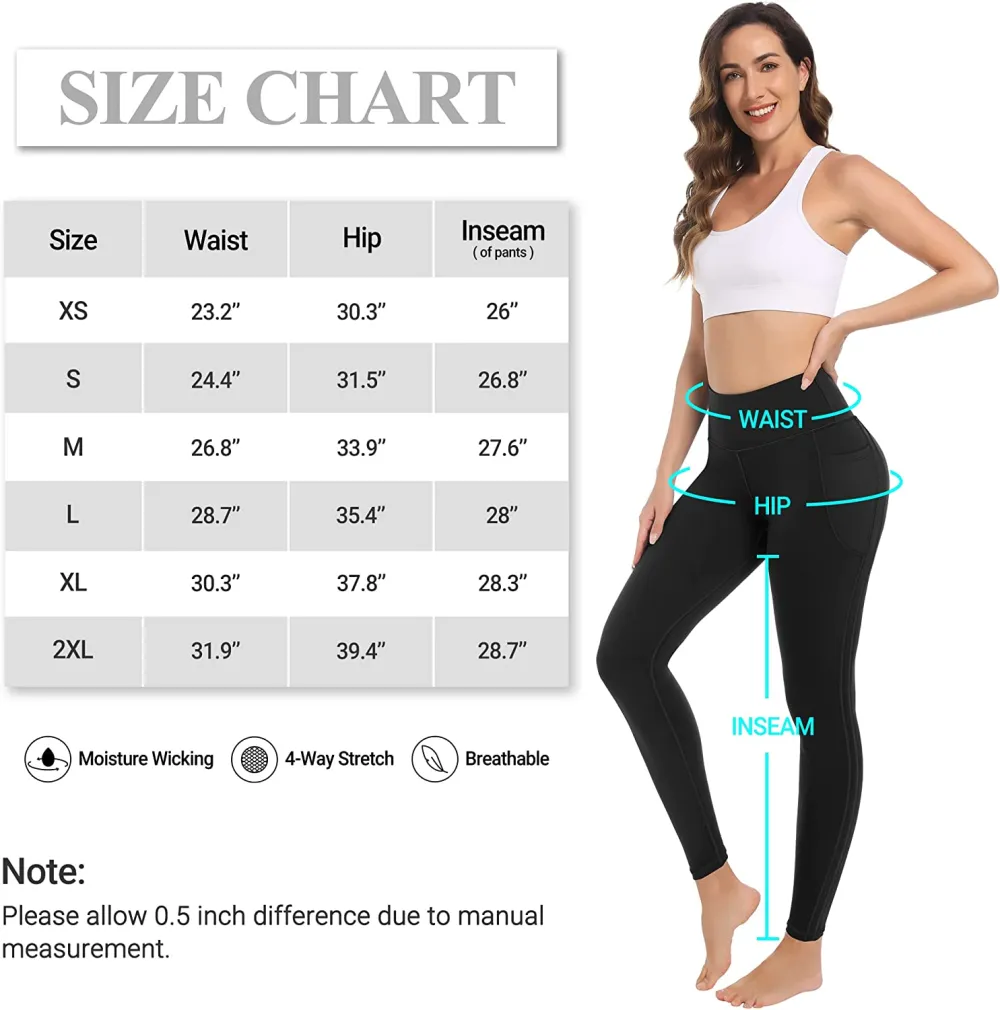 4 Packs Yoga Leggings with Pockets for Women - High Waist Tummy Control Pants for Workout
