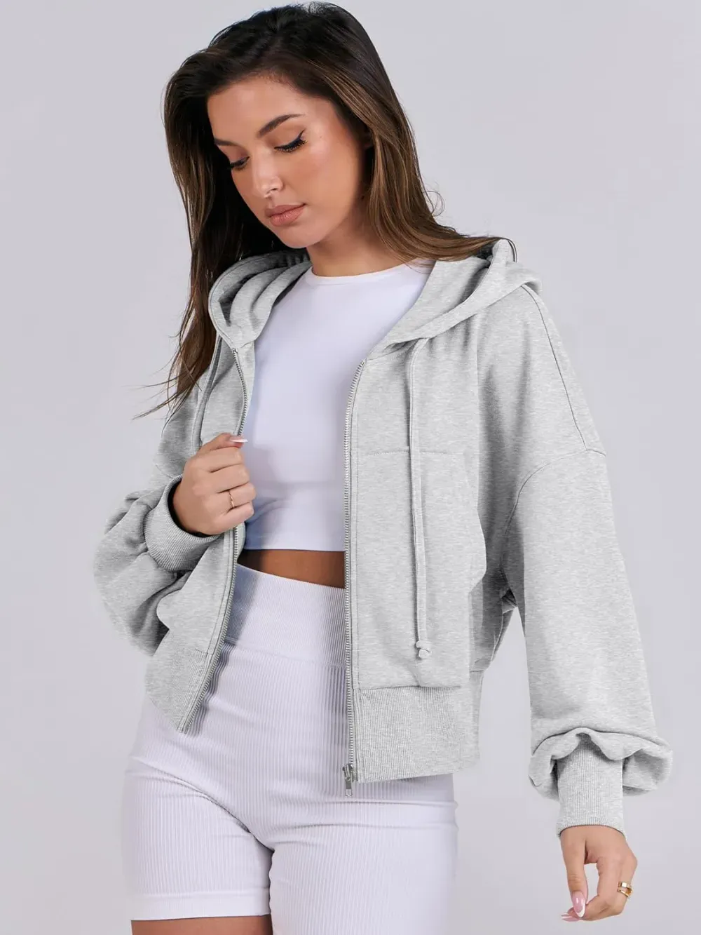 Women's Zip Up Hoodies Cropped Sweatshirts Full Zip Jackets Casual Fashion Fall Outfits Winter Clothes