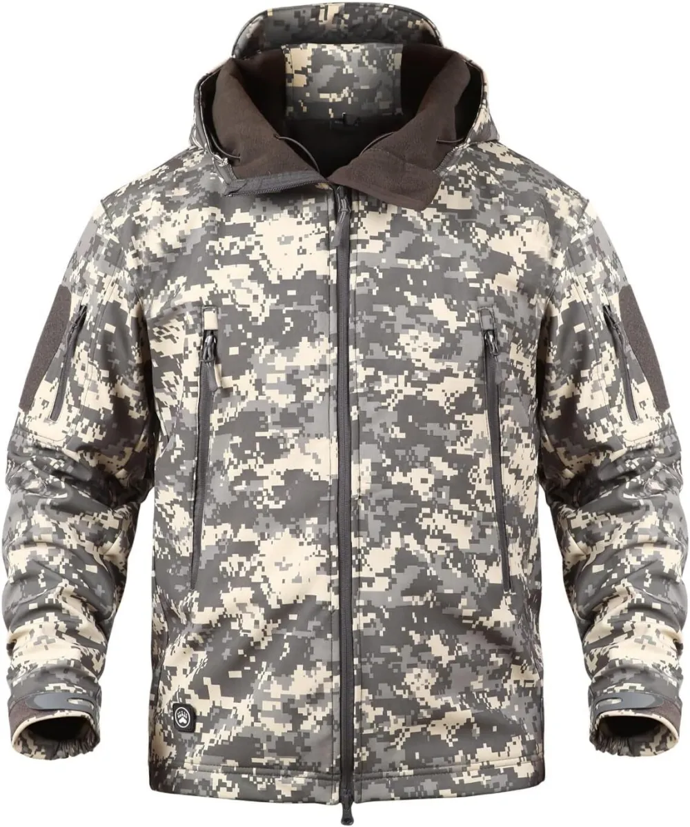 Men's Tactical Softshell Jacket Waterproof Fleece Hooded Hunting Coat