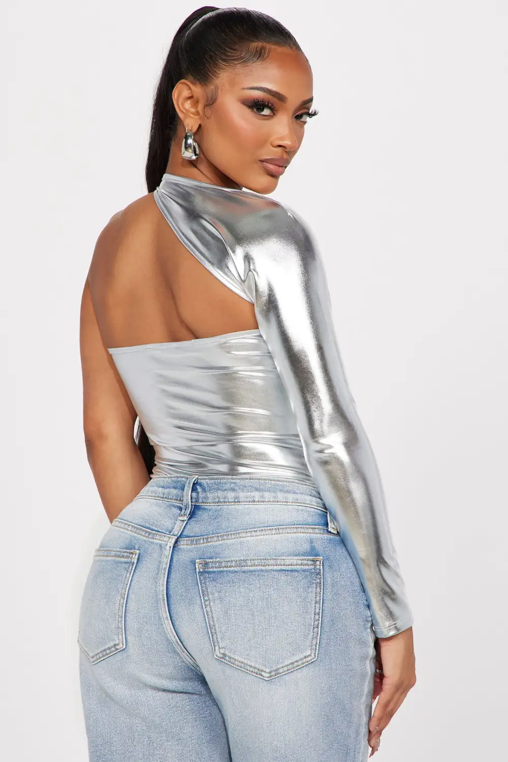 Your Addiction Metallic Bodysuit - Silver