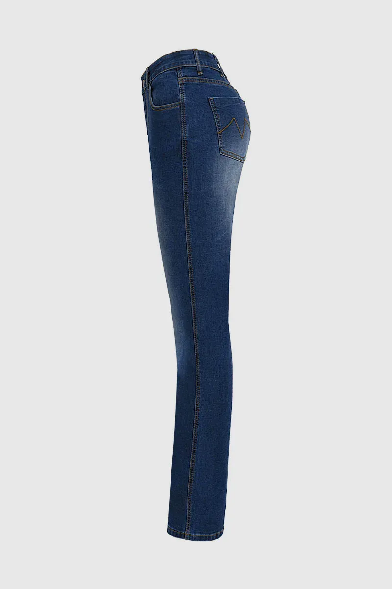 Embroidery Pocket Mid Waist Bootcut Jeans Without Belt
