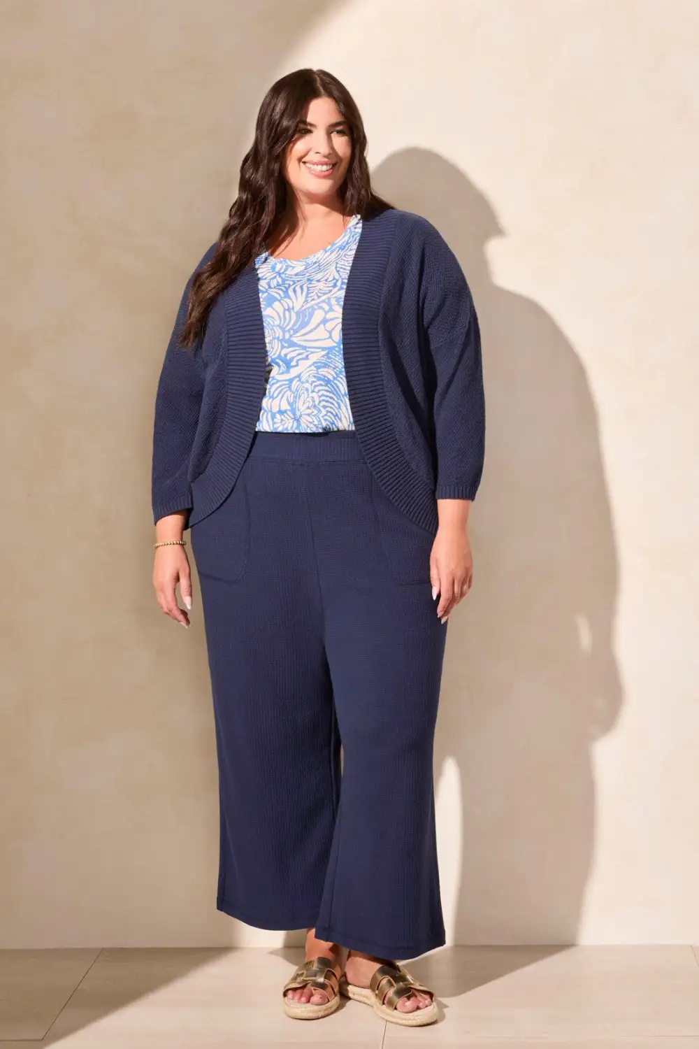 Cotton Curved-Hem Cocoon Cardigan-Jet Blue