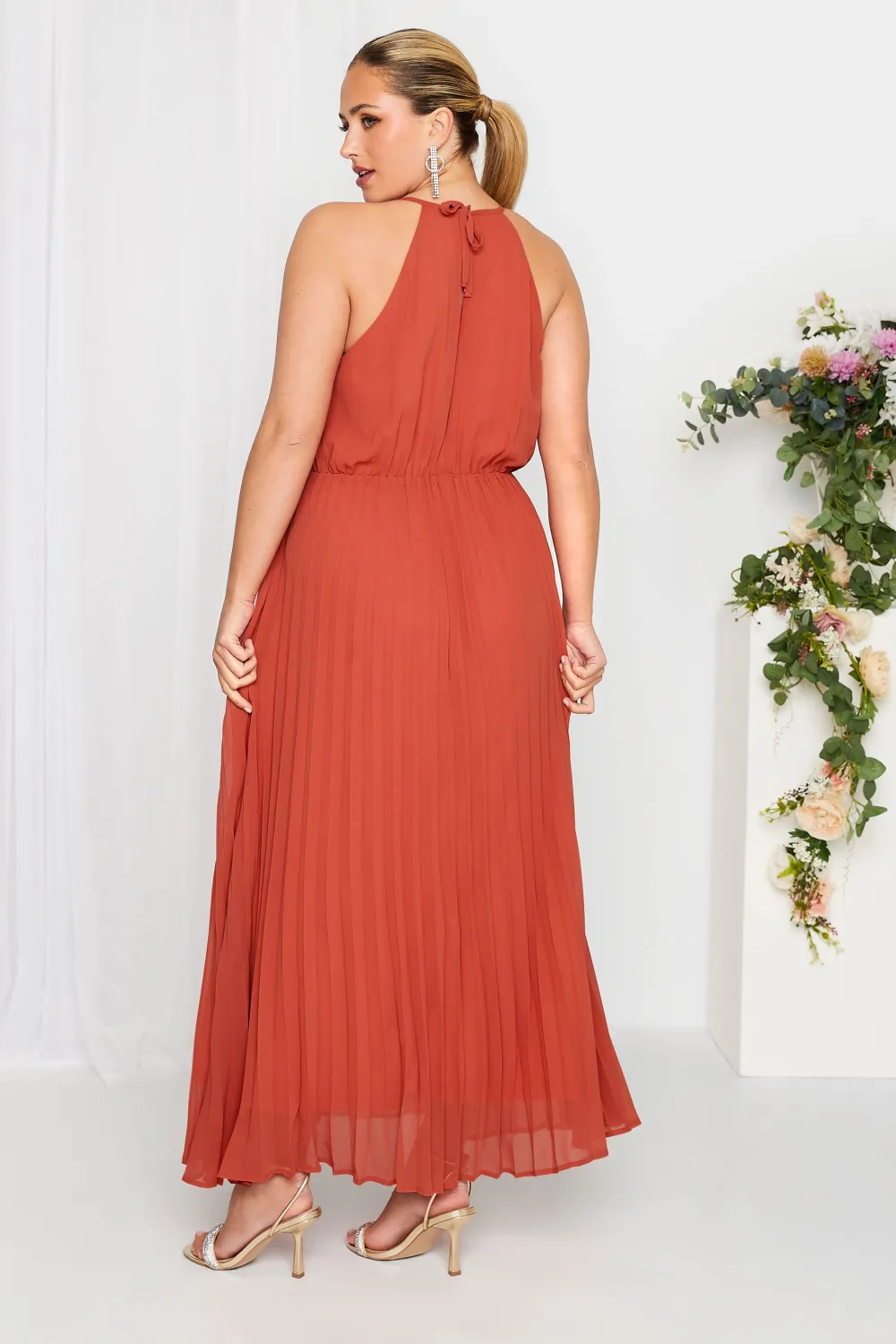 YOURS LONDON Curve Orange Pleated Maxi Dress
