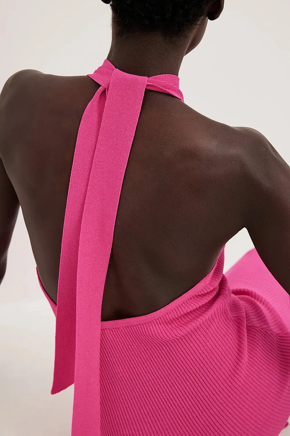 Knitted Tie Detail Mini Dress