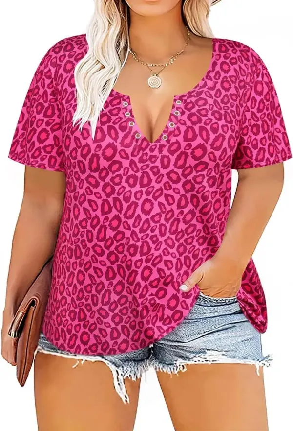 TIYOMI Plus Size T Shirt for Women Short Sleeve Tunic Cross Line Shirts Round Neck Tops Summer Blouse XL-5XL 14-28