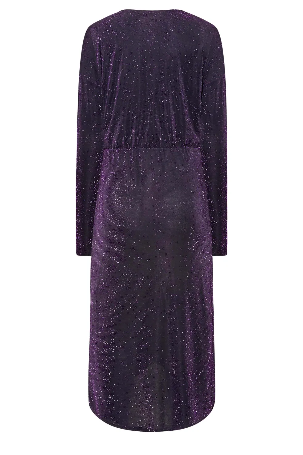 LTS Tall Black & Purple Glitter Twist Wrap Midi Dress