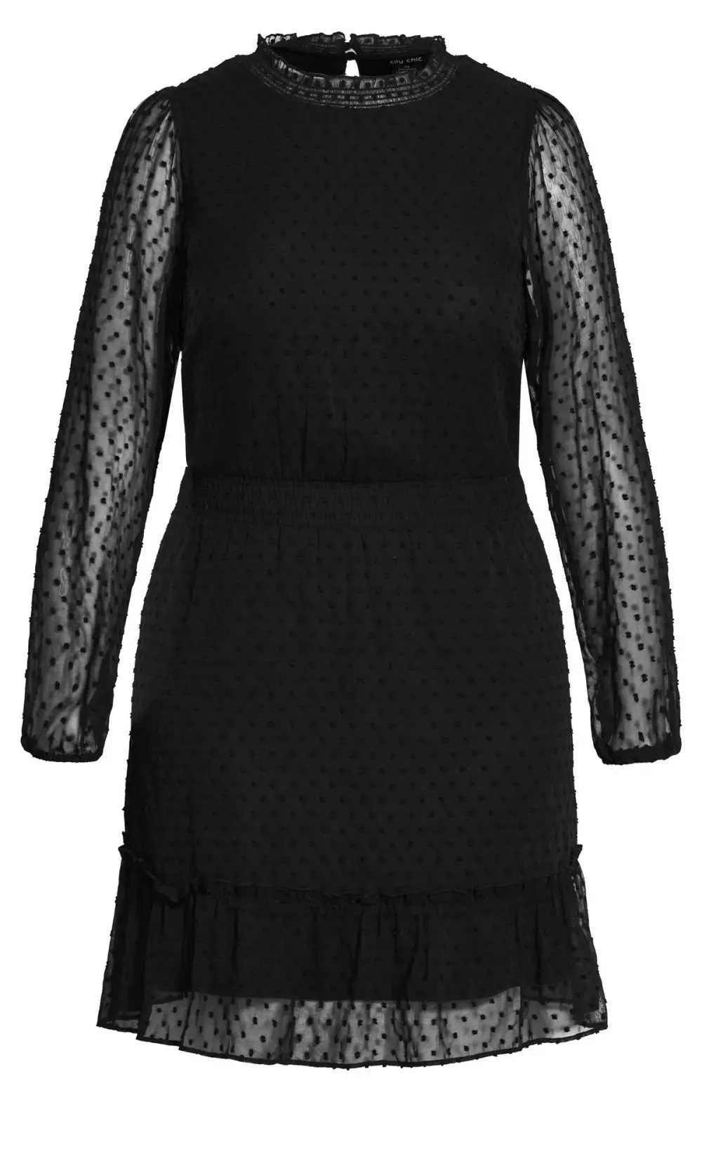 Evans Black Dobby Long Sleeve Mini Dress