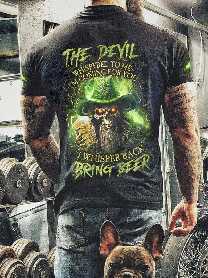 Men's Bring Beer St Patrick Skull Print T-Shirt