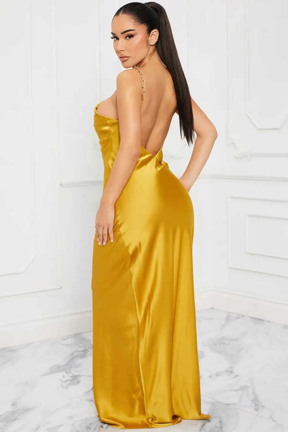 Madeline Satin Maxi Dress - Mustard