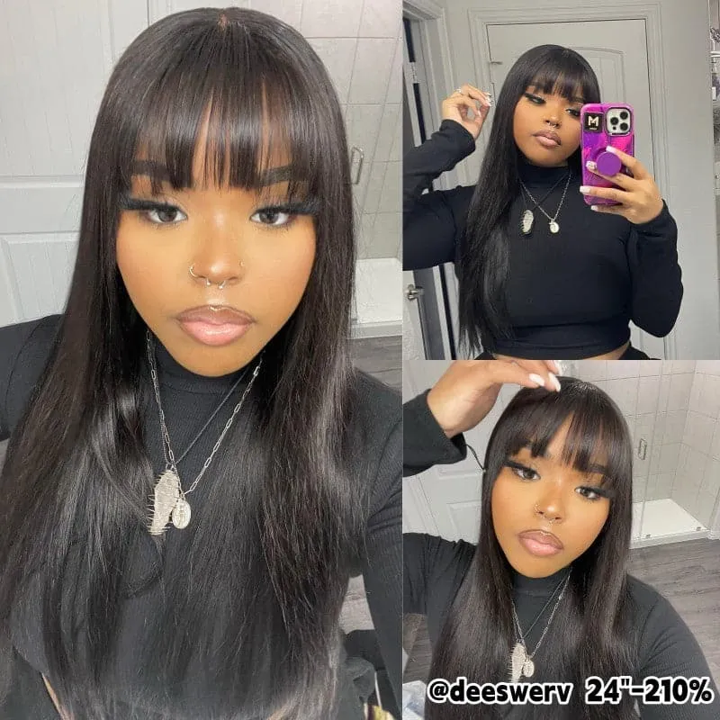 HD Lace Wear Go Glueless Wigs 5x5 Lace Human Hair Wigs With Bangs Straight Hair/ Body Wave