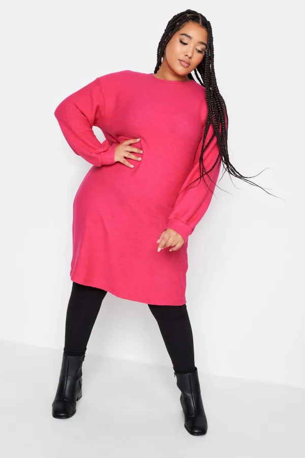 YOURS Curve Hot Pink Soft Touch Midi Jumper Dress
