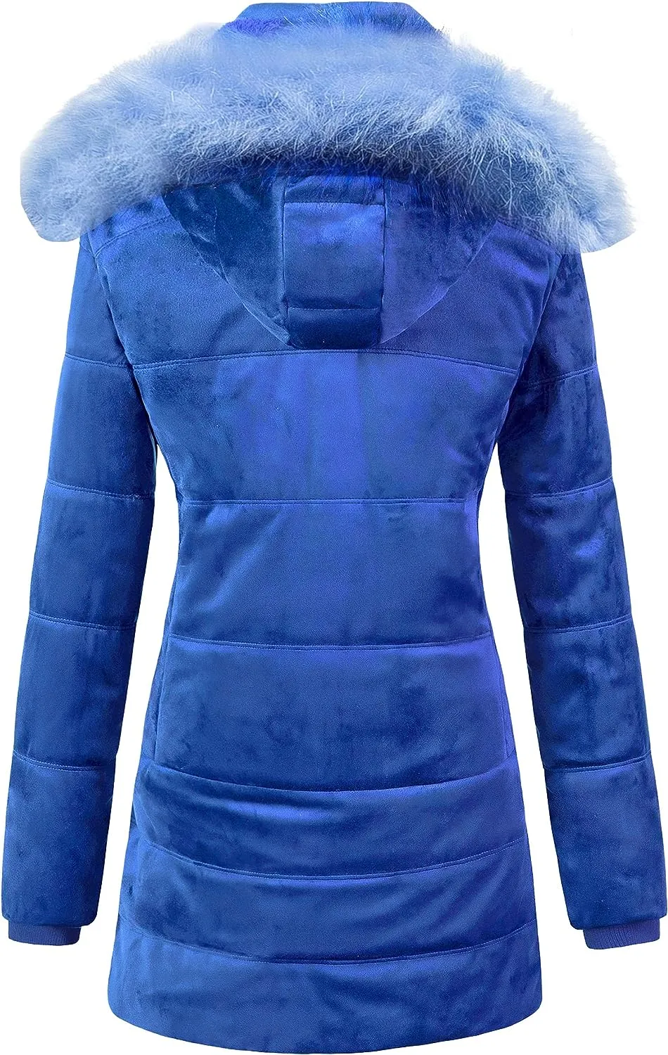 Women's Warm Winter Coat Velvet Puffer Jacket Quilted Faux Fur Hood