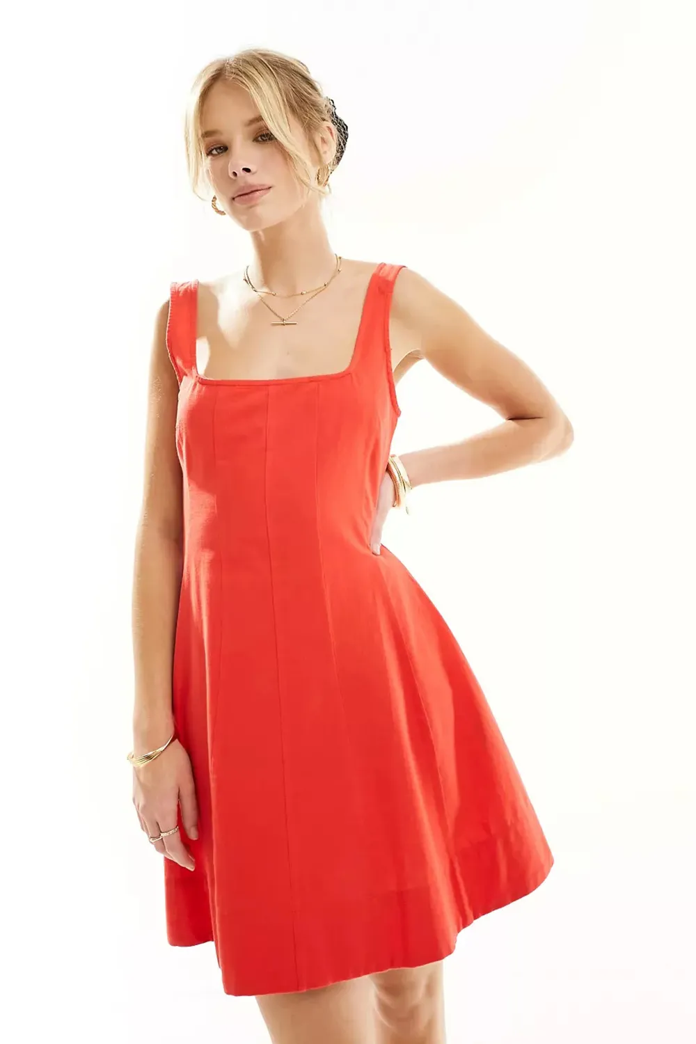 seamed mini tennis sundress in stone