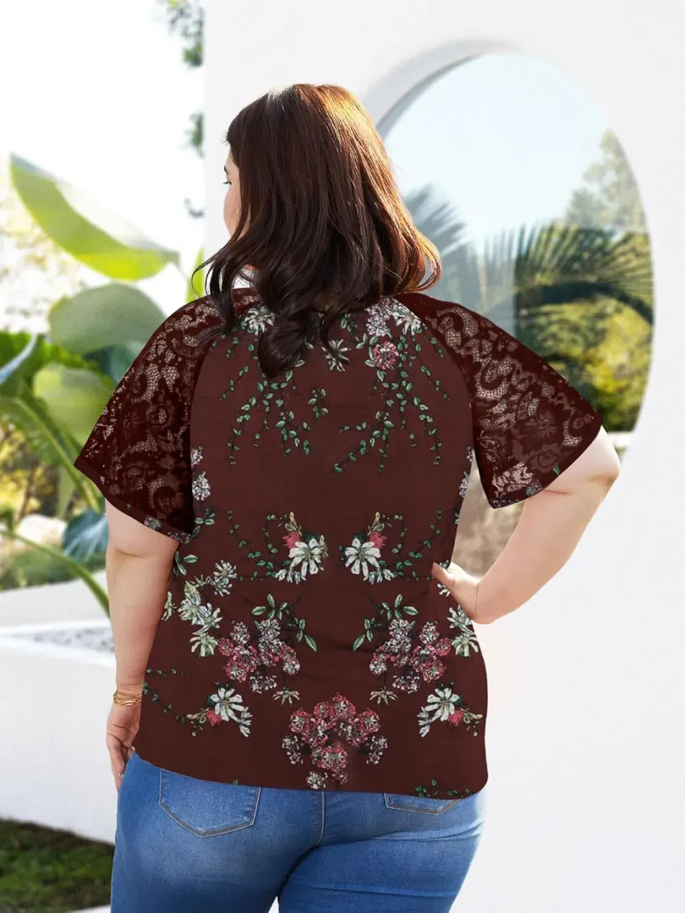 HDLTE Womens Plus Size Tops Floral Bell Sleeves Blouses Summer Crewneck Tunic Loose Casual T Shirts