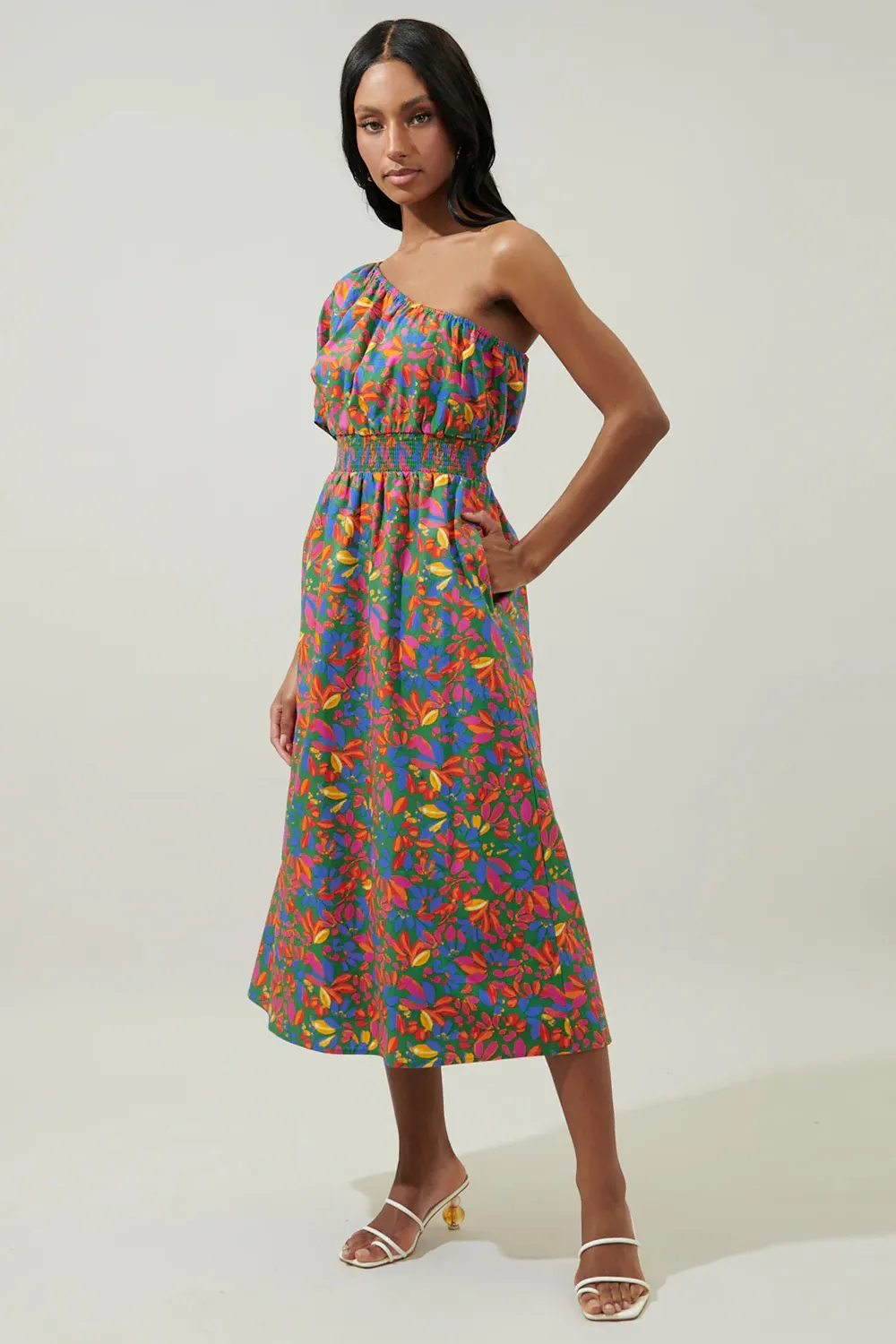Blue Bridgette One Shoulder Midi Dress