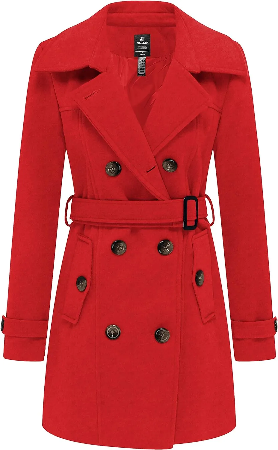 Women's Double Breasted Pea Coat Winter Mid-Long Trench Coat with Belt