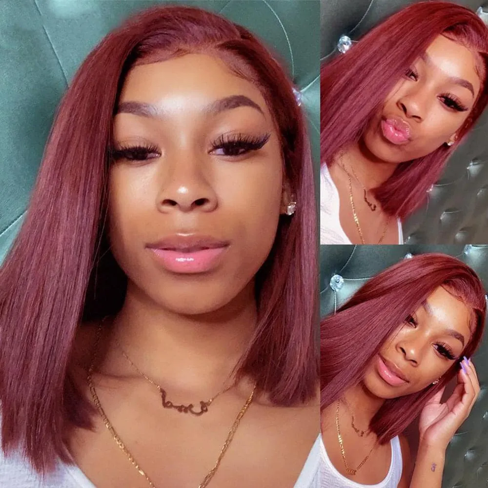 Sterly Burgundy 99J Frontal Wigs Human Hair Straight Short Bob Wigs For Women