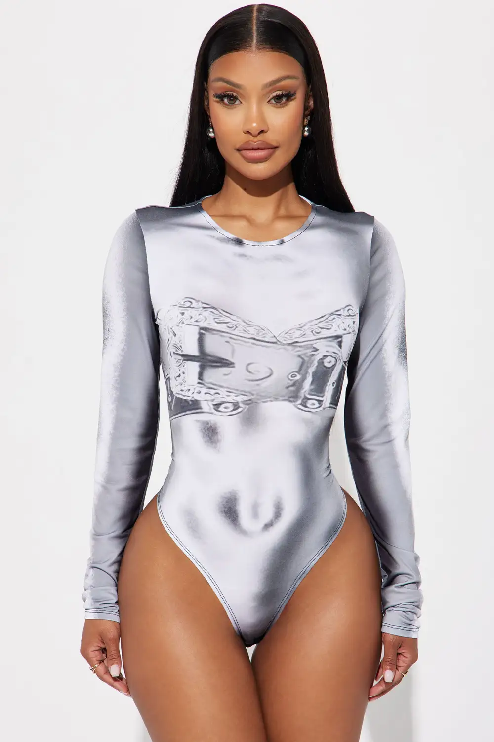 Buckle Up Long Sleeve Bodysuit - Black/combo