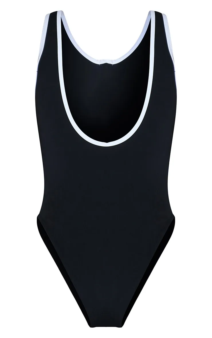 black contrast zip front scuba swimsuit