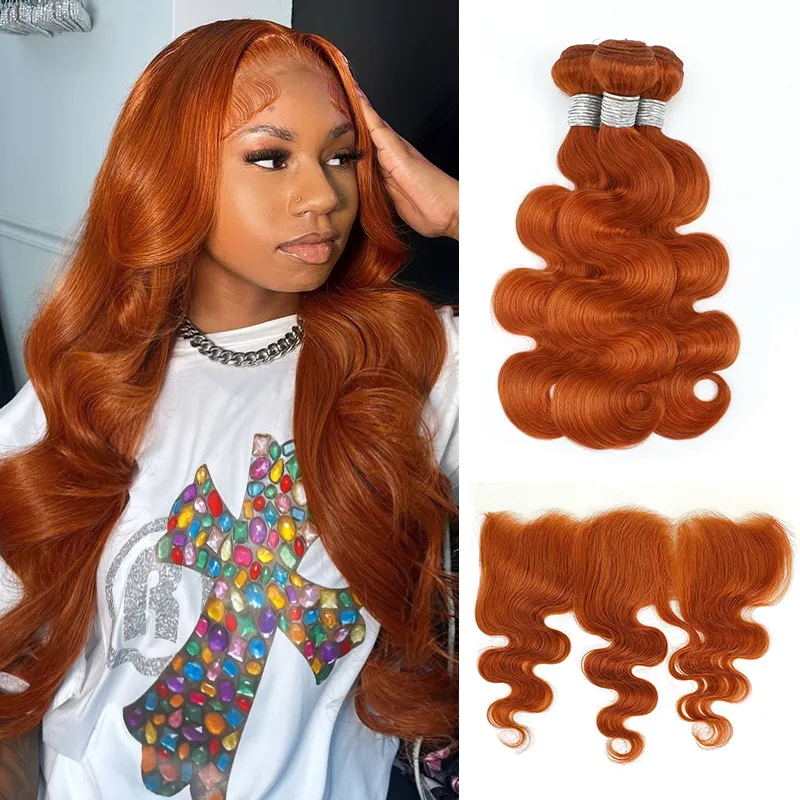 Sterly Ginger #350 Body Wave Human Hair Bundles With 13×6 Lace Frontal/5×5 Lace Closure