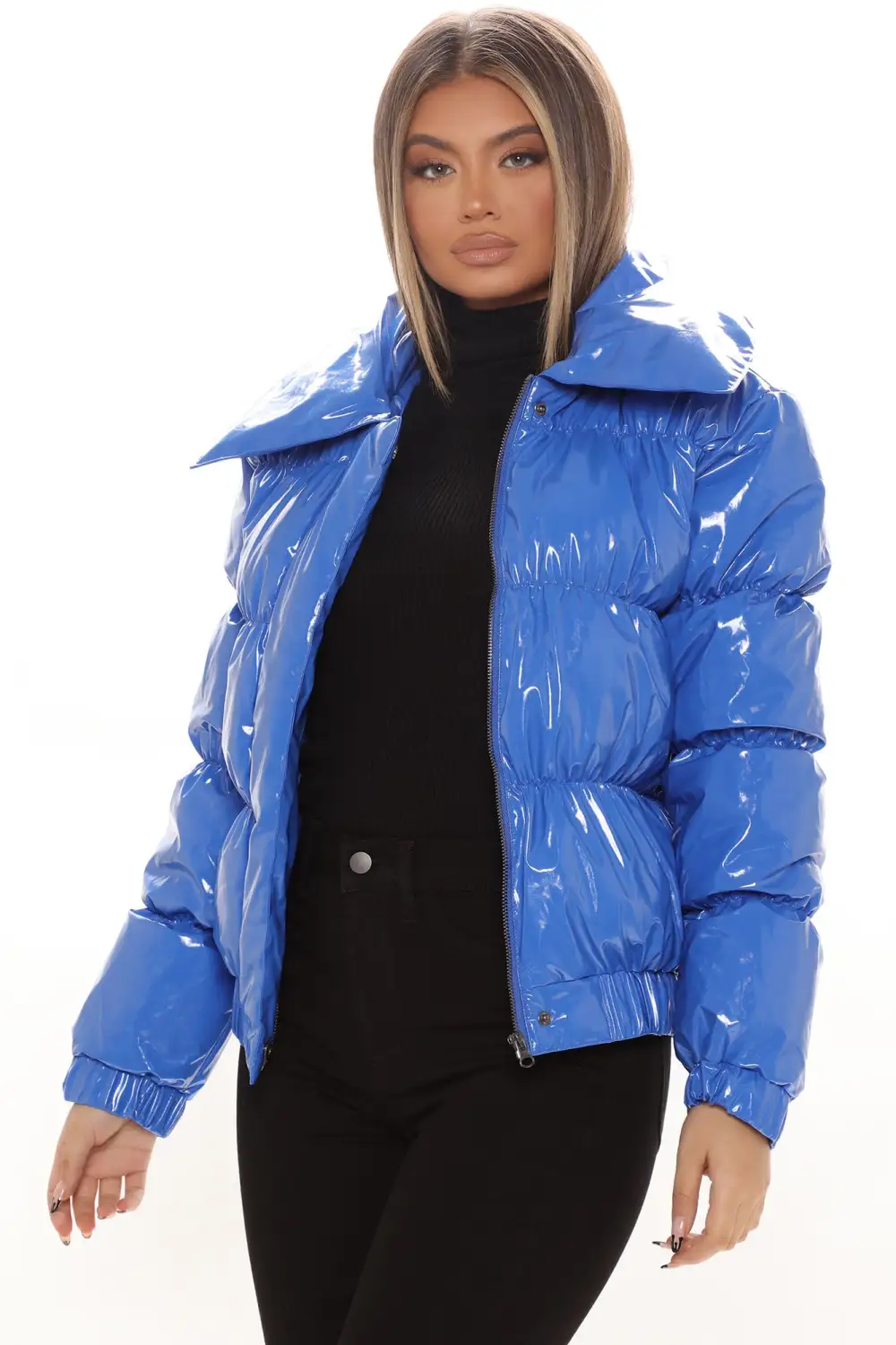 Texture Me Latex Puffer Jacket - Royal