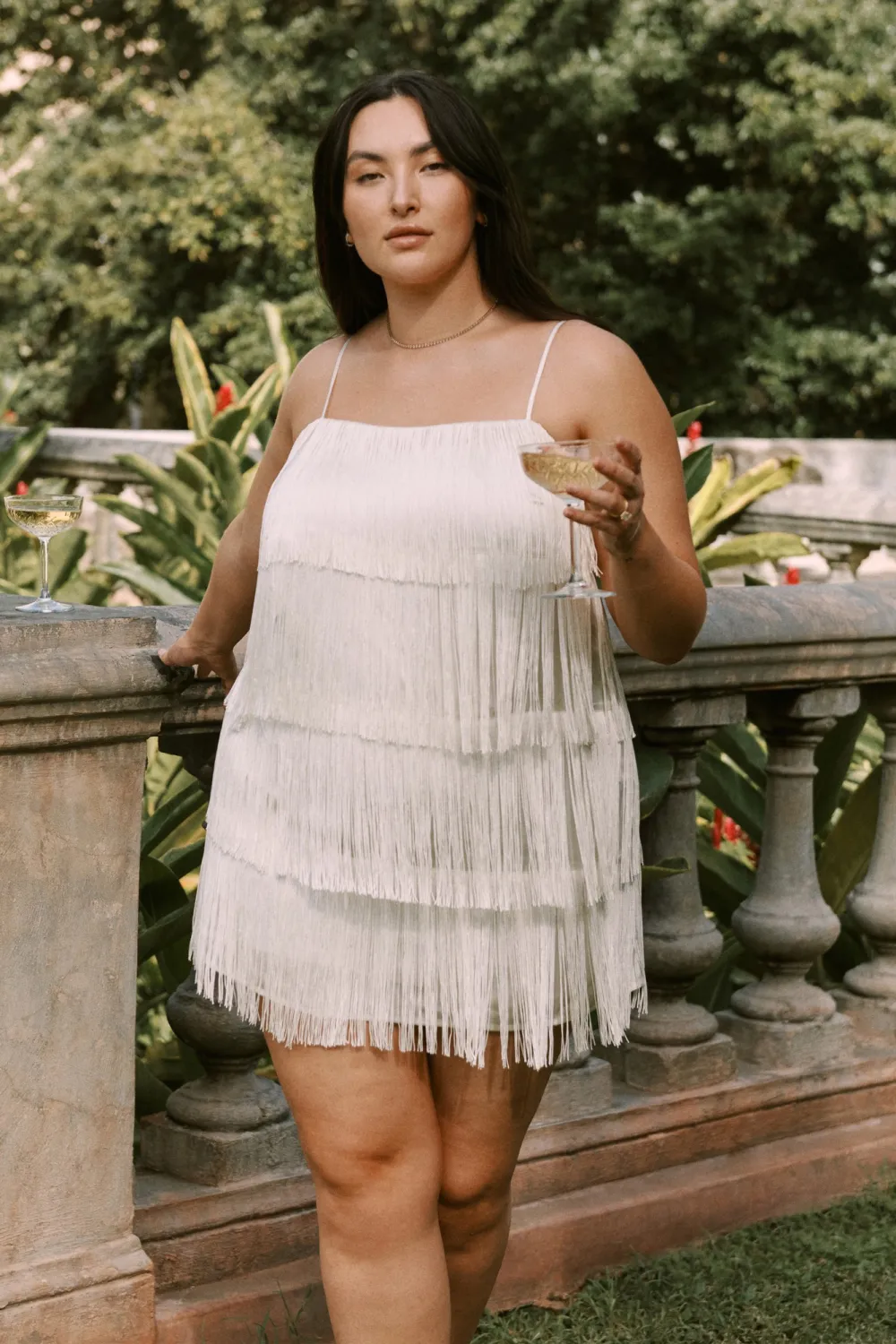 Fringe Mini Dress-White