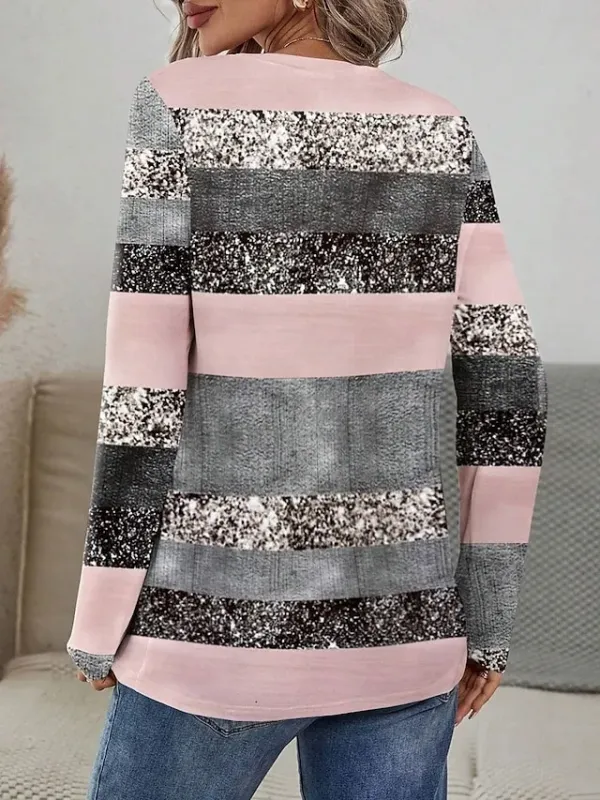 Women's T Shirt Casual Print Long Sleeve Regular Tops Crew Neck Daily Pink Blue Purple Spring Fall