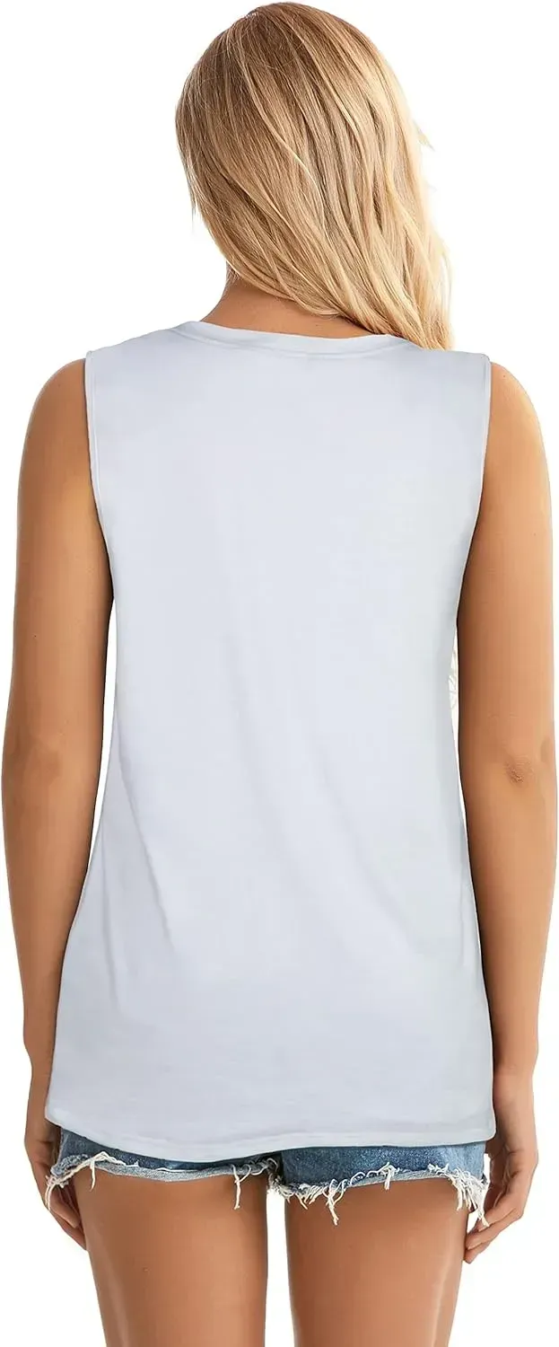 Summer Tops for Women Sleeveless V Neck Tshirt Loose Fit Casual Tank Tunic Blouse